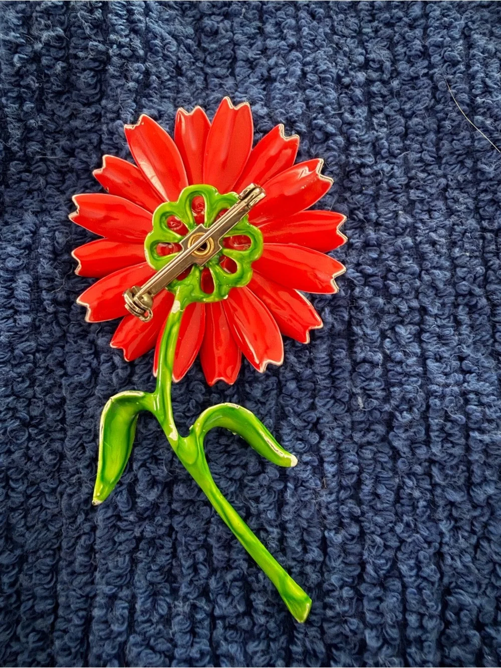 Vintage red and yellow enamel daisy Brooche and clip on earrings set
